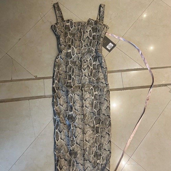 House of CB GRACIE Snakeskin Print Vegan Leather Midi Dress - Picture 2 of 4